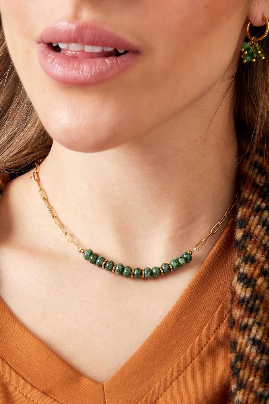 Gliederkette mit Steinperlen Schwarz &amp; Goldfarbe Edelstahl Bild3